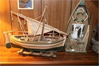 Wooden sailing boat, small boat shaped picture