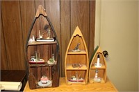 Three boat shaped wall display pieces and