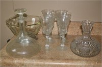 Lot of clear glass including two decanters,