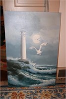 Lighthouse painting with seagulls 24" X 36"