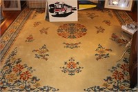 Wool rug 9' 11" by 14' 1" with beige, blue and