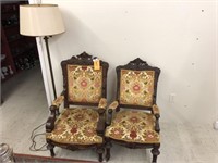 Pair of antique chairs with early floor lamp