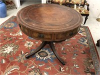 Antique drum table leather top