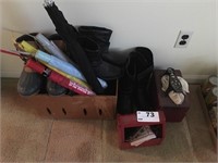 Boots, hats, shoe shining supplies, umbrellas