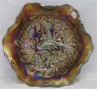 M'burg Peacock at Urn 10" ruffled bowl - amethyst