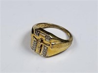 .925 Goldtone Crucifix Ring