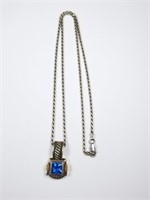 .925 Rope Chain w/ Sterling & CZ Blue Pendant