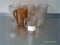 Lot of 6 Clear and Dark Pitchers