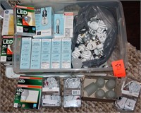Storage tote full of variety of replacement bulbs