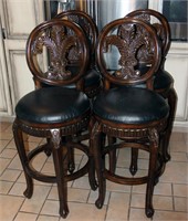 4 Heavily Carved Bar Wooden Stool