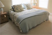 King mattress, frame and bedding