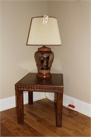 Henredon light stand and pottery lamp