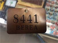 Vintage Brass Berea Kentucky Tag 8441