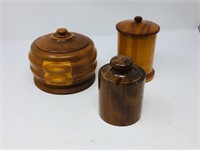 3 beautiful round wood boxes