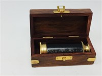 small wood & brass box w/ telescope