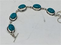 Turquoise & silver bracelet ( 5 oval stones)