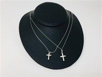 pair of sterling chains w/ crosses- 18"