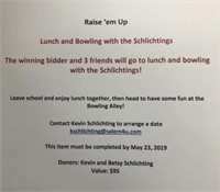 Lunch & Bowling for 4 With Mr. Schlichtings