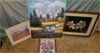 Photo Lot of 4- Large Canvas Mountain Scene