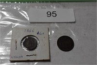 1864 2 CENT & 1866 INDIAN HEAD PENNY