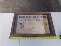 Early BABE RUTH LOU GEHRIG Framed Poster Sign