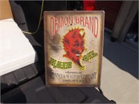 Vintage Demon Brand Hair Oil Metal Advertising Sig
