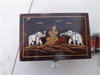 Estate Wooden Elephant Inlaid Keepsake Box