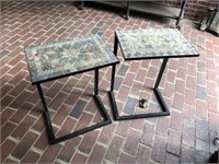 Pair of patio end tables stone top metal base