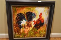 Original Oil on Canvas by Emile. Roosters