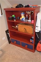 Factory painted Red & Blue book case w/drawer