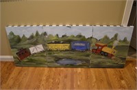 3-pcs Oil on Canvas Train Painting
