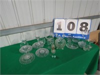 CLEAR GLASS LOT-CANDY DISH, PITCHER CREAMER, WINE