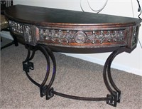 Large Half round Iron & Wood Hall Table