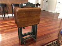 Set of 4 Wood TV trays w/ stand (lv)
