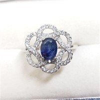STERLING SILVER SAPPHIRE CUBIC ZIRCONIA RING