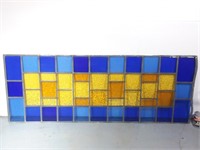 Grand vitrail vintage, bleu et ambré