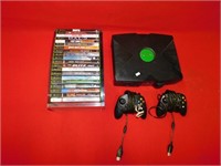 XBOX game, 2 controllers, and qty of games