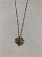 .925 Bead And Link Chain with Rose Heart Pendant