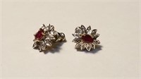 10 kt Yellow & White Gold, Diamond & Ruby Earrings