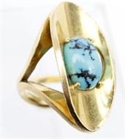 LADIES 18K YELLOW GOLD AND TURQUOISE RING