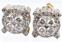 DIAMOND CLUSTER EARRINGS 14K GOLD 1.4 CT