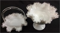 2 FENTON WHITE SILVER CREST BASKET & BOWL