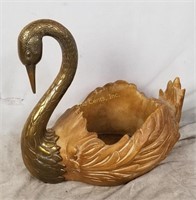 Chapman Regal Swan Cachepot Sculpture Brass & Cera