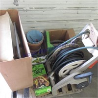 Hose reel w/hose, booster cable, wire