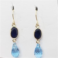 Valued $1300 14K  Sapphire (1.35ct) Blue Topaz Ear