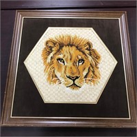 Needlepoint Lion's Head Framed