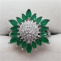 Valued $300   Silver Flower Shaped Cz Ring