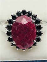 Valued $400 S/Sil Ruby(6ct) Black Onyx Ring