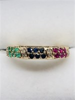 $120 S/Sil Sapphire Emerald Ruby, Diamond Ring