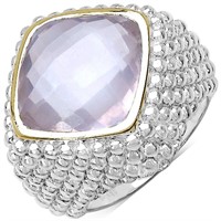 $200  Rhodium Plated Rose Quartz (8.5ct) Ring